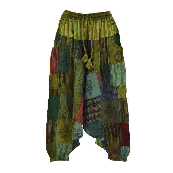 Sarouel Gufa Patch Délavé Vert - Coton Léger Artisanal -