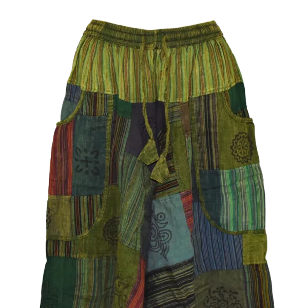 Sarouel Gufa Patch Délavé Vert - Coton Léger Artisanal -