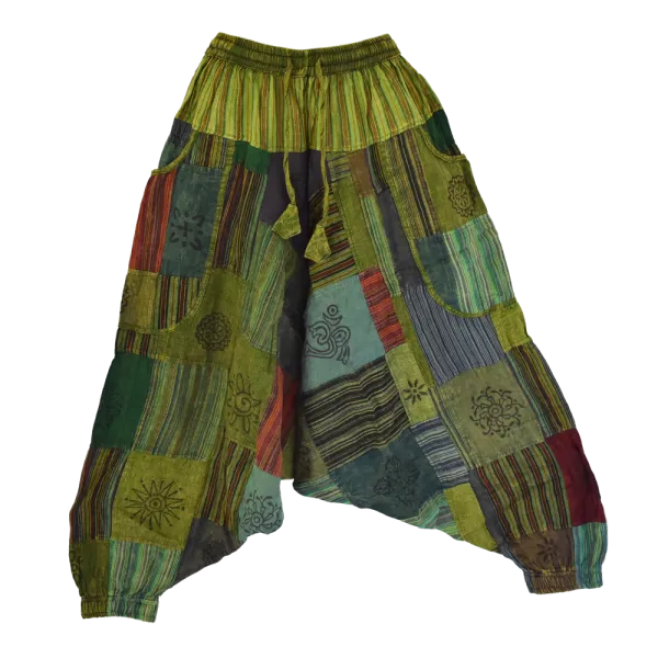Sarouel Gufa Patch Délavé Vert - Coton Léger Artisanal -