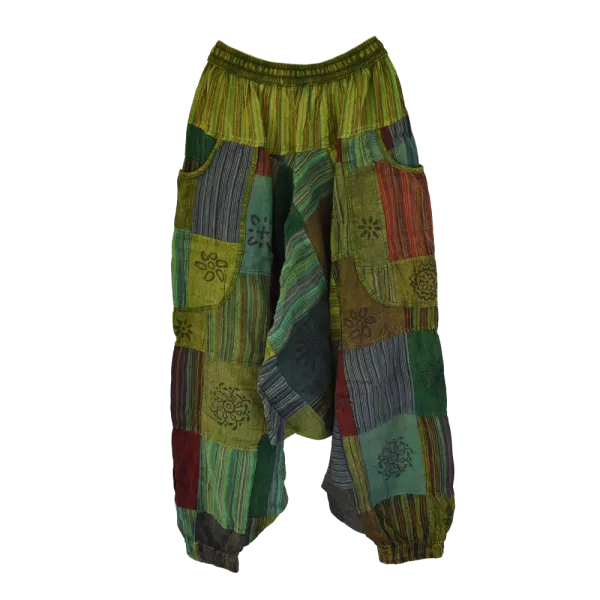 Sarouel Gufa Patch Délavé Vert - Coton Léger Artisanal -