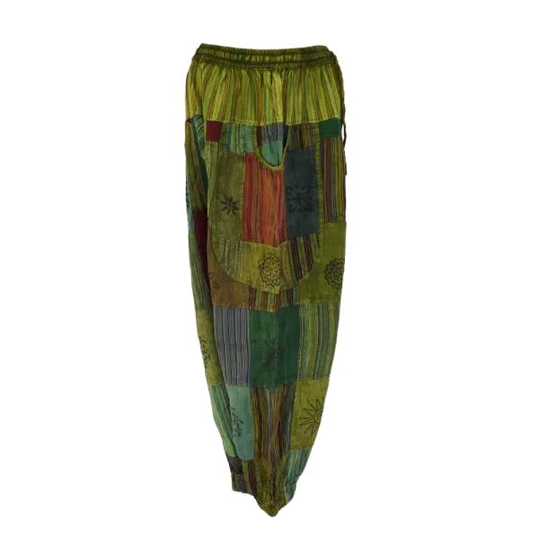 Sarouel Gufa Patch Délavé Vert - Coton Léger Artisanal -