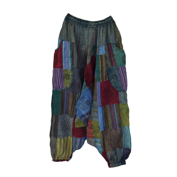Sarouel Gufa Patch Délavé Bleu Pétrole - Coton Léger Artisanal -