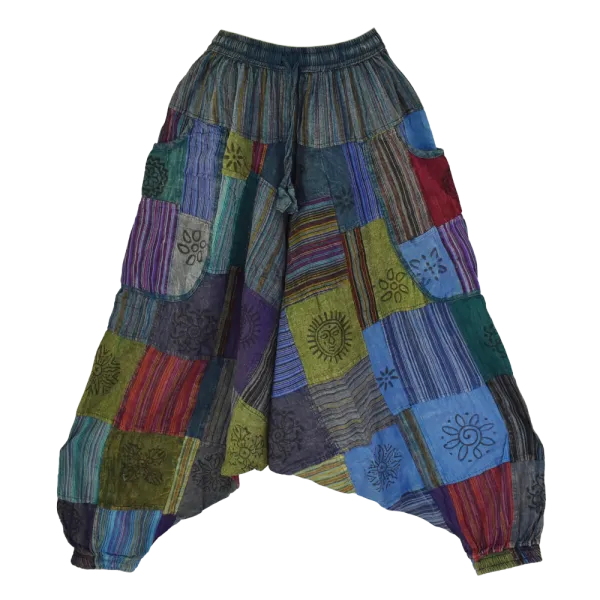 Sarouel Gufa Patch Délavé Bleu Pétrole - Coton Léger Artisanal -