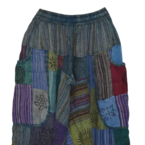 Sarouel Gufa Patch Délavé Bleu Pétrole - Coton Léger Artisanal -