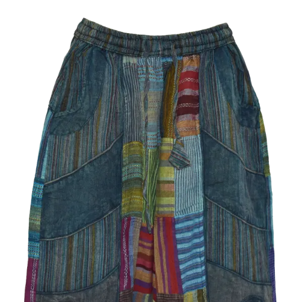 Pantalon Bouffant Coton Léger « Surya Patch » Bleu Pétrole -