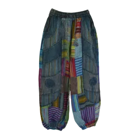 Pantalon Bouffant Coton Léger « Surya Patch » Bleu Pétrole -