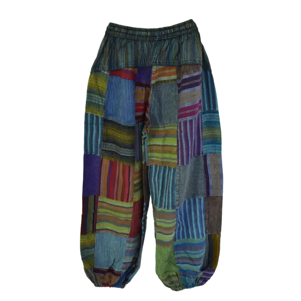 Pantalon Bouffant Coton Léger « Surya Patch » Bleu Pétrole -