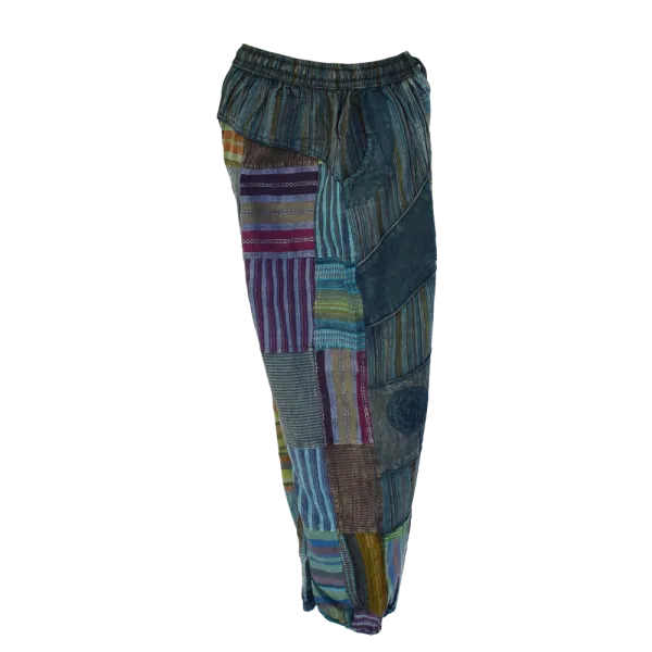 Pantalon Bouffant Coton Léger « Surya Patch » Bleu Pétrole -