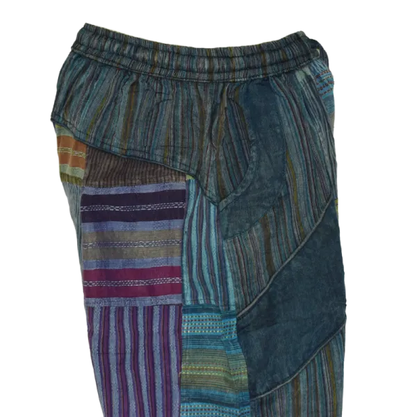 Pantalon Bouffant Coton Léger « Surya Patch » Bleu Pétrole -
