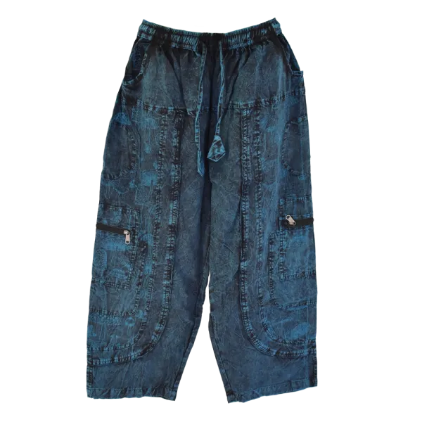 Pantalon Ample Tie-Dye « Forêt Mystique » Bleu Pétrole & Noir