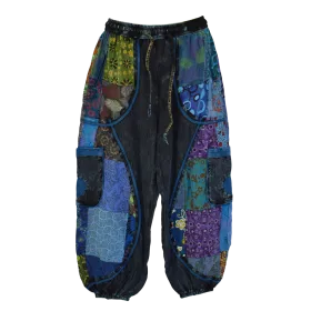 Pantalon Bouffant Femme Coton Jersey Délavé « Mosaïque Bleue »