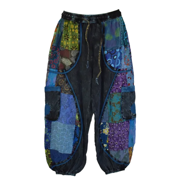 Pantalon Bouffant Femme Coton Jersey Délavé « Mosaïque Bleue »