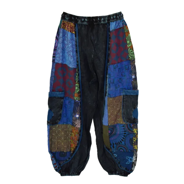 Pantalon Bouffant Femme Coton Jersey Délavé « Mosaïque Bleue »