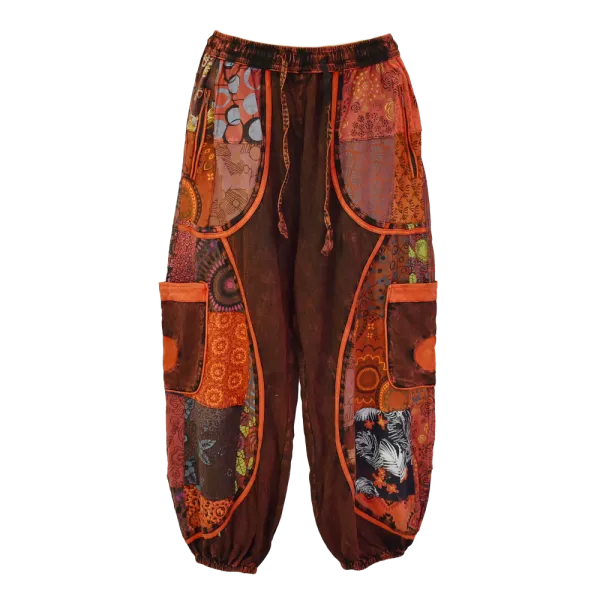 Pantalon Bouffant Femme Coton Jersey Délavé « Mosaïque Rouge »