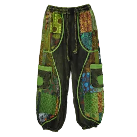 Pantalon Bouffant Femme Coton Jersey Délavé « Mosaïque Verte »