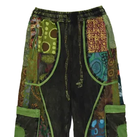 Pantalon Bouffant Femme Coton Jersey Délavé « Mosaïque Verte »