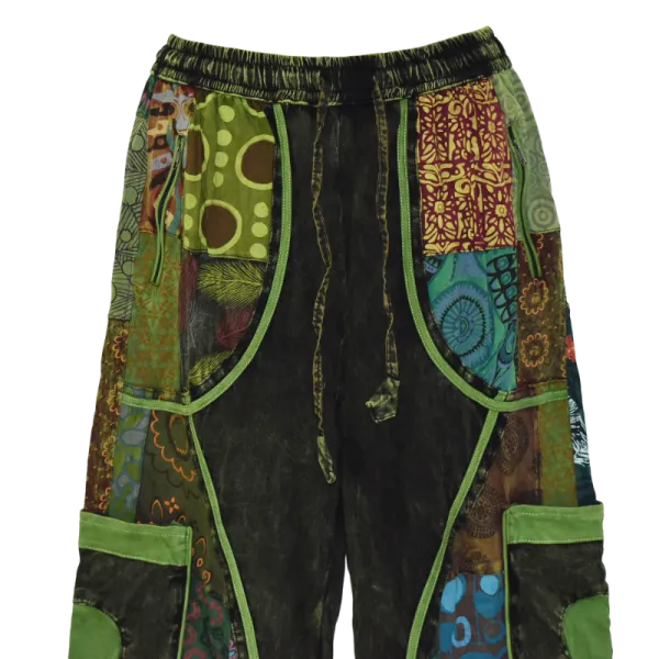 Pantalon Bouffant Femme Coton Jersey Délavé « Mosaïque Verte »