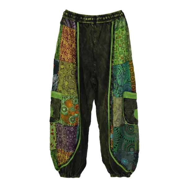 Pantalon Bouffant Femme Coton Jersey Délavé « Mosaïque Verte »