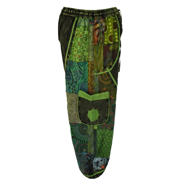 Pantalon Bouffant Femme Coton Jersey Délavé « Mosaïque Verte »