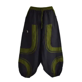 Sarouel Mixte Coton Artisanal Deux Tons « Tao Zen » Noir & Kaki