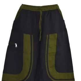 Sarouel Mixte Coton Artisanal Deux Tons « Tao Zen » Noir & Kaki