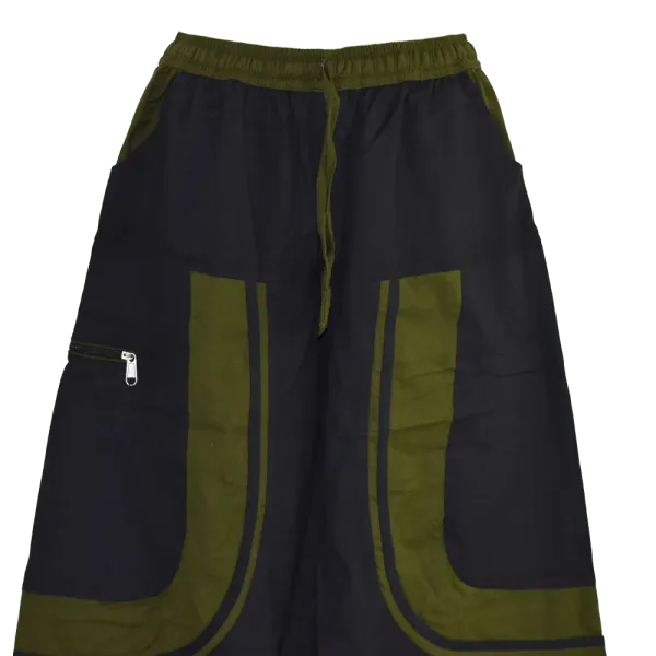 Sarouel Mixte Coton Artisanal Deux Tons « Tao Zen » Noir & Kaki