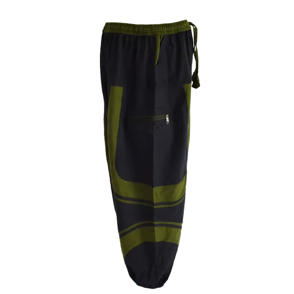 Sarouel Mixte Coton Artisanal Deux Tons « Tao Zen » Noir & Kaki