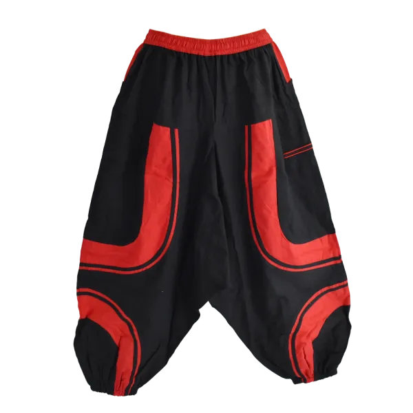 Sarouel Mixte Coton Artisanal Deux Tons « Tao Zen » Noir & Rouge