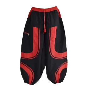 Sarouel Mixte Coton Artisanal Deux Tons « Tao Zen » Noir & Rouge