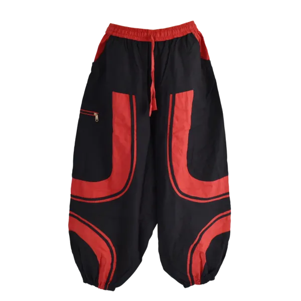 Sarouel Mixte Coton Artisanal Deux Tons « Tao Zen » Noir & Rouge