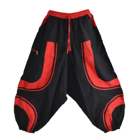Sarouel Mixte Coton Artisanal Deux Tons « Tao Zen » Noir & Rouge
