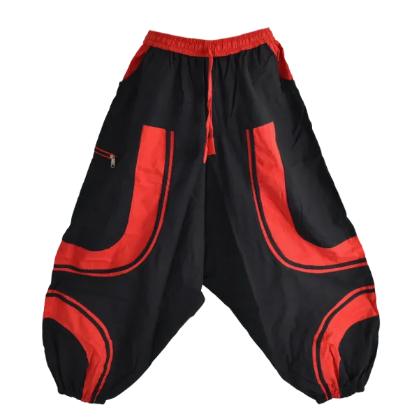 Sarouel Mixte Coton Artisanal Deux Tons « Tao Zen » Noir & Rouge