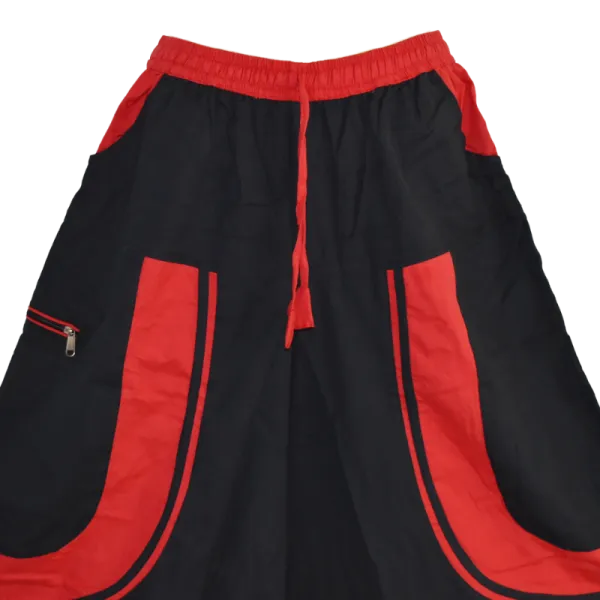 Sarouel Mixte Coton Artisanal Deux Tons « Tao Zen » Noir & Rouge