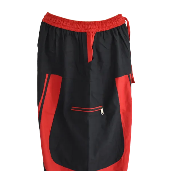 Sarouel Mixte Coton Artisanal Deux Tons « Tao Zen » Noir & Rouge