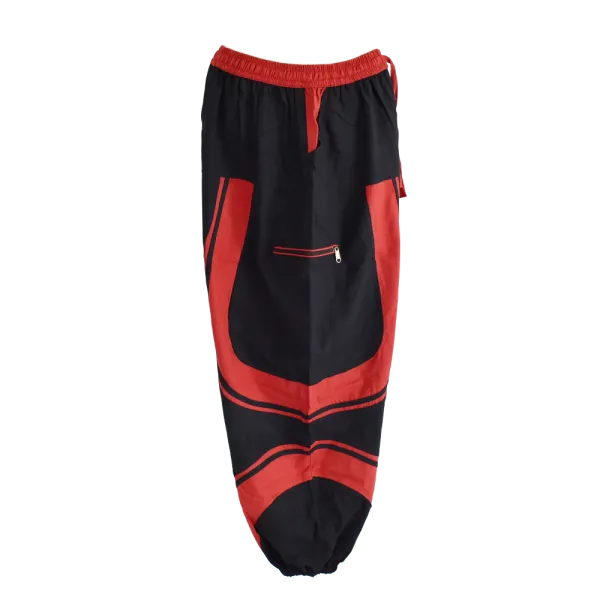 Sarouel Mixte Coton Artisanal Deux Tons « Tao Zen » Noir & Rouge