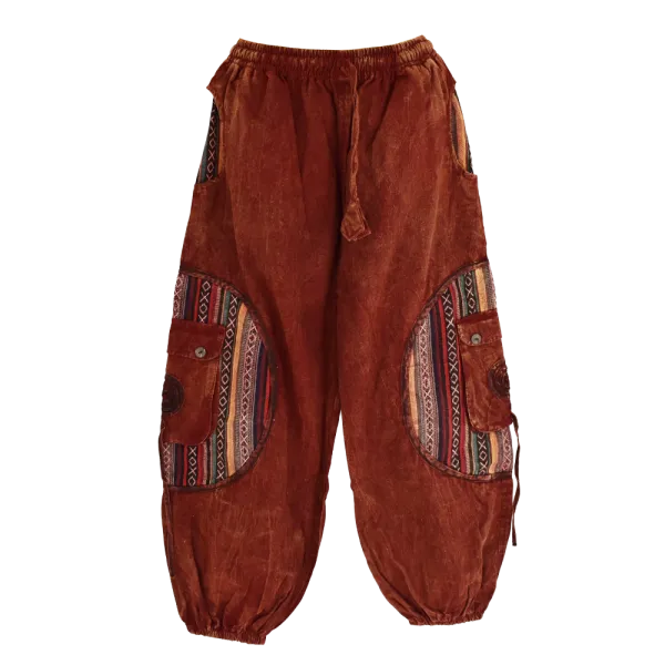 Pantalon Bouffant Tie-Dye « Spirale Sauvage » Bordeaux Délavé