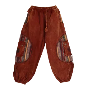 Pantalon Bouffant Tie-Dye « Spirale Sauvage » Bordeaux Délavé
