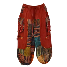 Pantalon Bouffant Unisexe Coton Épais Délavé « Himalaya Cargo » Bordeaux