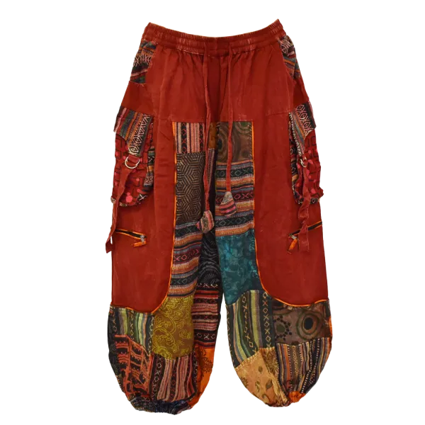 Pantalon Bouffant Unisexe Coton Épais Délavé « Himalaya Cargo » Bordeaux
