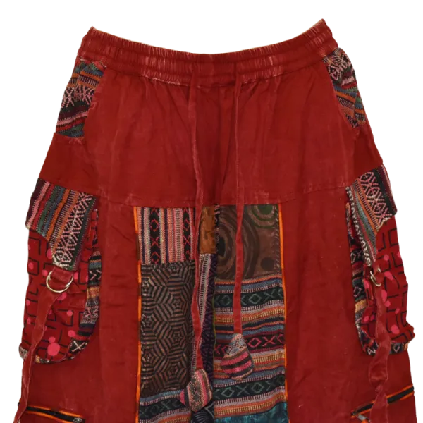 Pantalon Bouffant Unisexe Coton Épais Délavé « Himalaya Cargo » Bordeaux