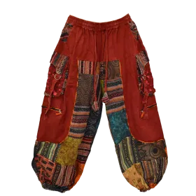 Pantalon Bouffant Unisexe Coton Épais Délavé « Himalaya Cargo » Bordeaux