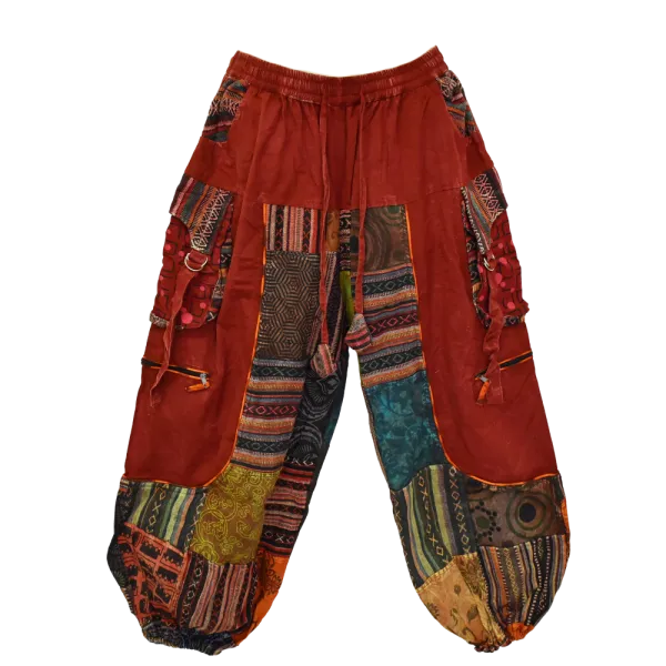 Pantalon Bouffant Unisexe Coton Épais Délavé « Himalaya Cargo » Bordeaux
