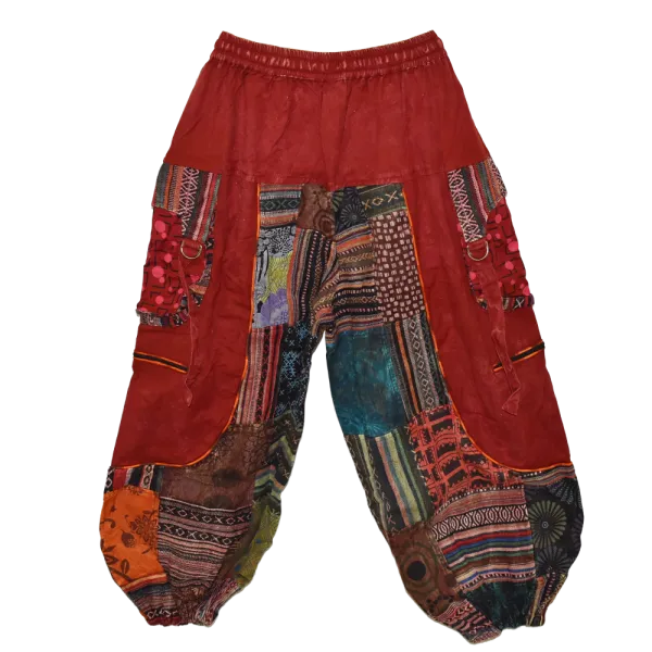 Pantalon Bouffant Unisexe Coton Épais Délavé « Himalaya Cargo » Bordeaux