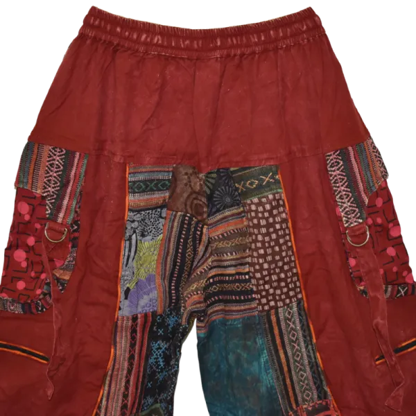 Pantalon Bouffant Unisexe Coton Épais Délavé « Himalaya Cargo » Bordeaux