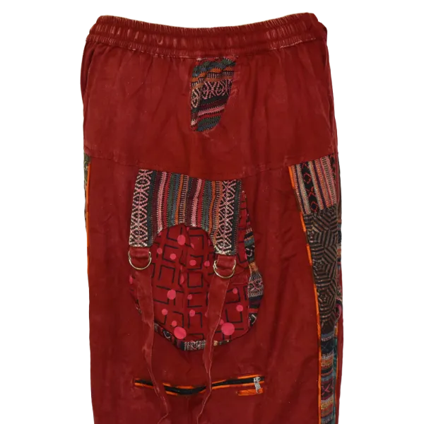 Pantalon Bouffant Unisexe Coton Épais Délavé « Himalaya Cargo » Bordeaux