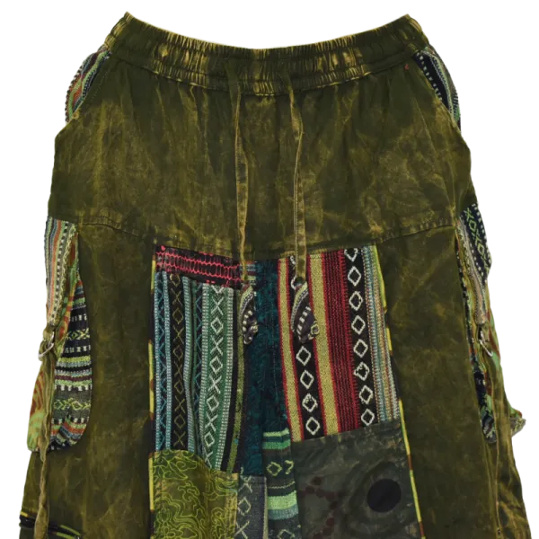 Pantalon Bouffant Unisexe Coton Épais Délavé « Himalaya Cargo » Vert Olive