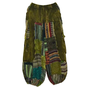 Pantalon Bouffant Unisexe Coton Épais Délavé « Himalaya Cargo » Vert Olive