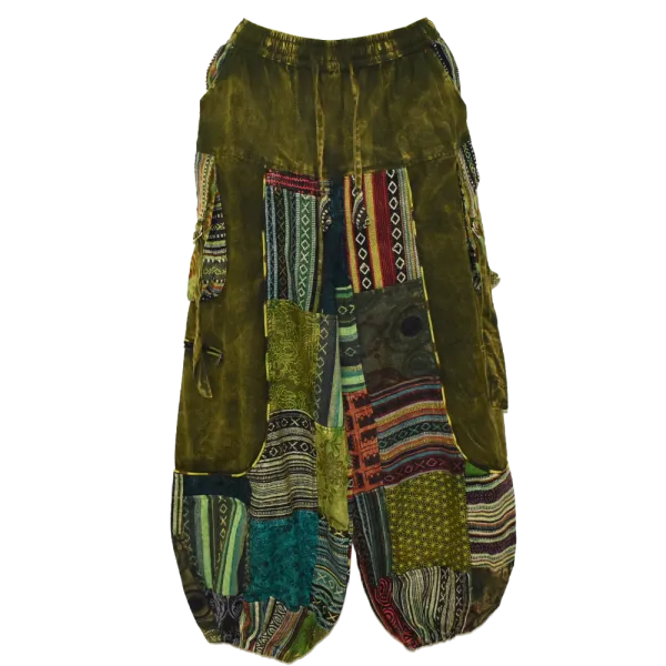 Pantalon Bouffant Unisexe Coton Épais Délavé « Himalaya Cargo » Vert Olive
