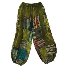 Pantalon Bouffant Unisexe Coton Épais Délavé « Himalaya Cargo » Vert Olive