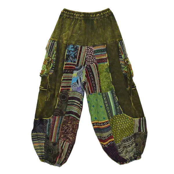 Pantalon Bouffant Unisexe Coton Épais Délavé « Himalaya Cargo » Vert Olive